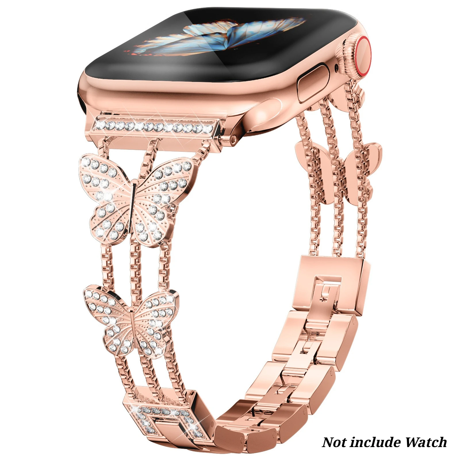Elegant Butterfly Strap with Diamond Accents - Women's Metal Bracelet