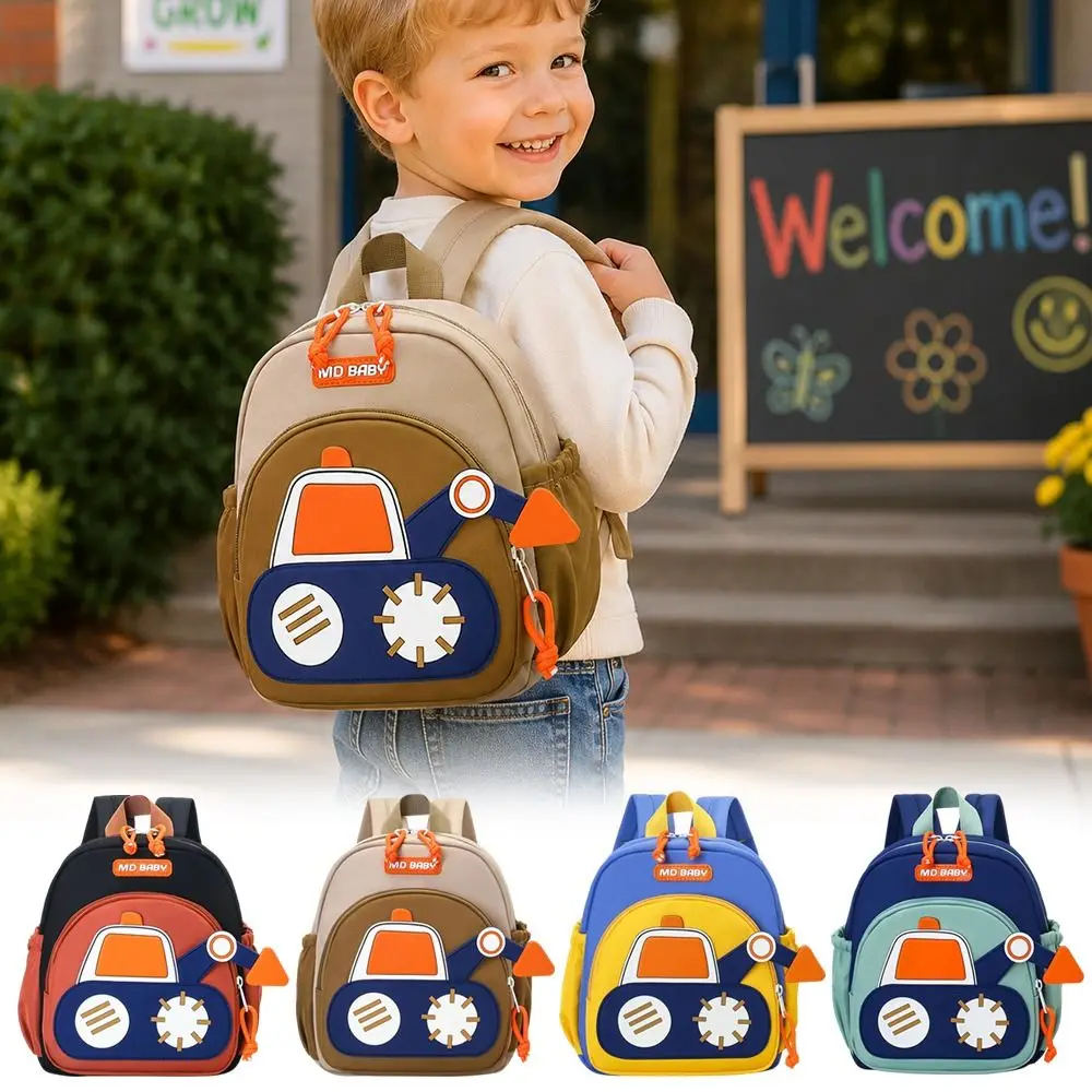 Mini Toddler Backpack for Boys Water Resistant Alleviate Burden Kids Backpack Wear-resisting Cartoon Excavators 1