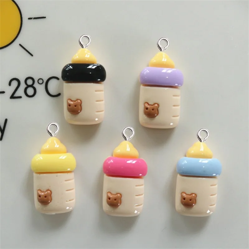 

10Pcs Kawaii Glossy Milk Bottle Resin Charms Cute Earring Nacklace Jewelry Pendants DIY Keychain Flatback Decoration Accessories