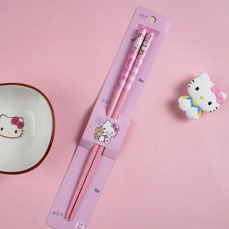 

Палочки для еды Sanrio Kawaii Hello Kitty Kuromi My Melody Cinnamoroll, детские домашние Мультяшные милые бамбуковые палочки для еды, посуда