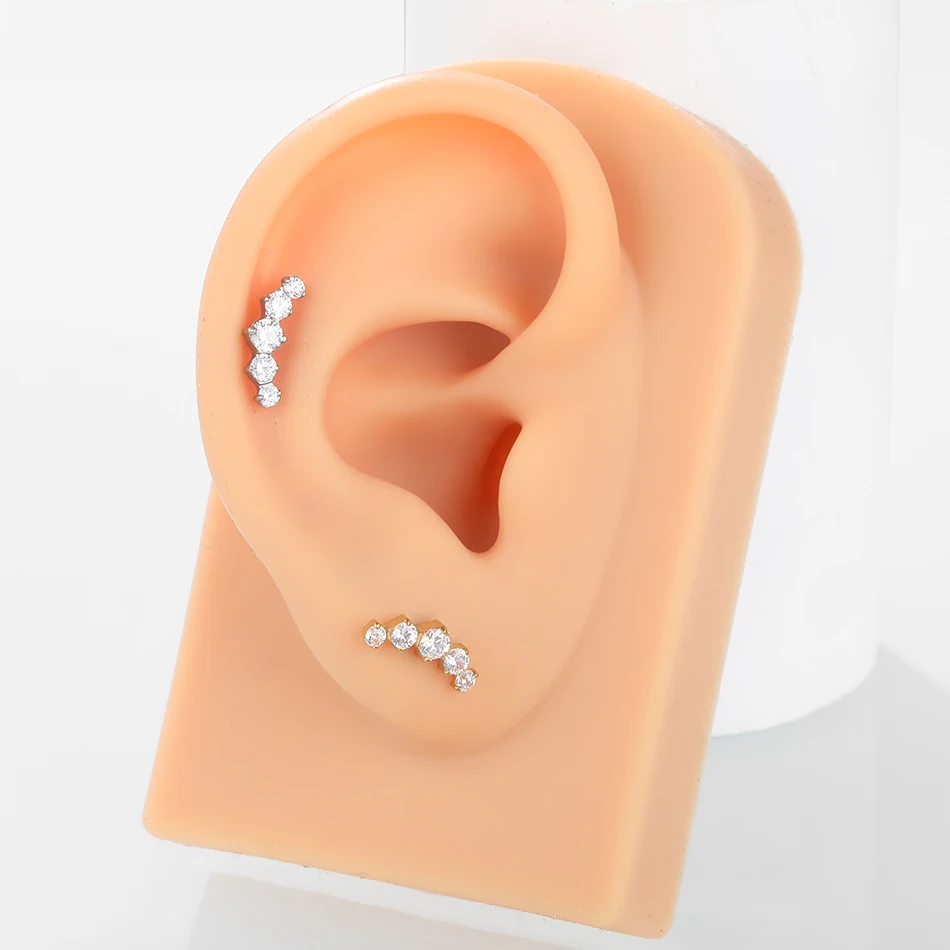 5/10Pcs Gold Plated 5 CZ Labret Lip Rings Titanium Crystal Cluster Ear Cartilage Tragus Helix Daith Conch Piercings Jewelry 16G