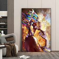 African Woman Portrait Oil Painting on Canvas Wall Art Posters Prints Scandinavian Wall Picture for Living Room Home Cuadros 3