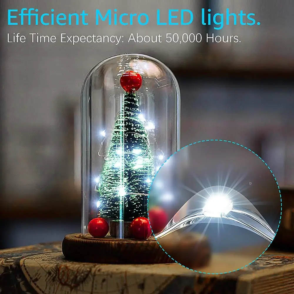 Guirlande lumineuse LED à piles, 12 x 20 micro LED, fil de cuivre,  fonctionne sur piles, 2 m, petites guirlandes lumineuses, étanche, pour  fête, mariage, Noël, éclairage décoratif (blanc chaud) : 