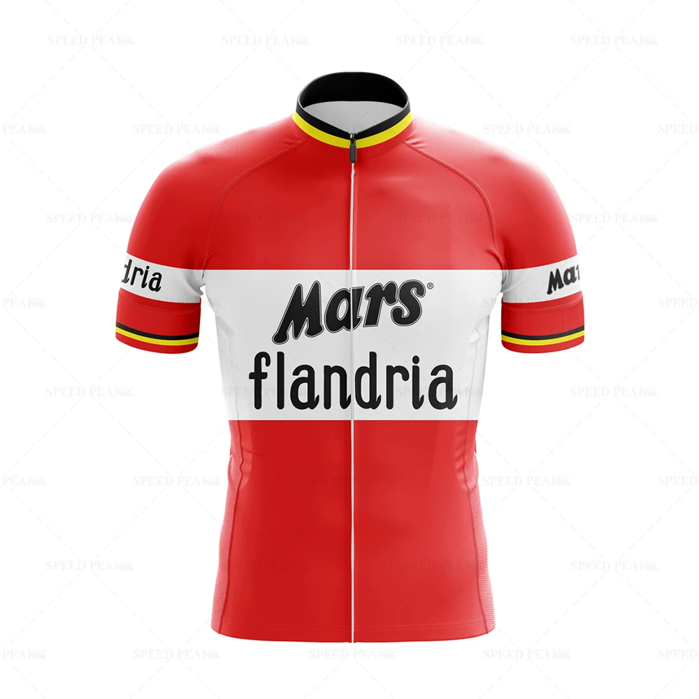 Mars Cycling Jersey Men short sleeve Set Retro Red Bib Short Sleeve Bike Clothing Bicycle Summer Sportswear Triathlon Retr