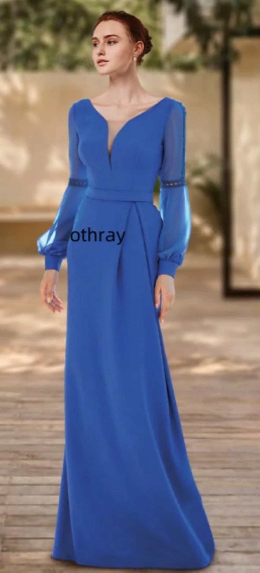 

Othray Sheath / Column Evening Gown Elegant Dress Formal Floor Length Long Sleeve V Neck Stretch Chiffon with Pleats 2023