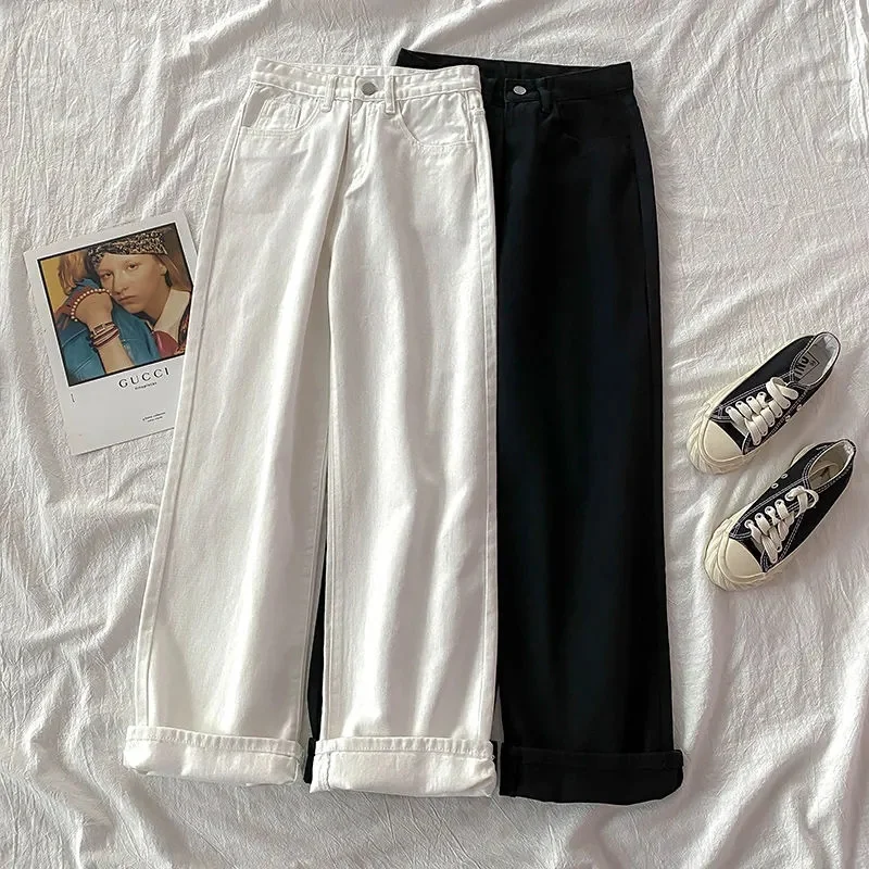 2025 Fashion Jeans Women White Black High-waist Straight Pants Spring Summer Denim Casual Trousers Lady Loose Wide-leg Jeans 1