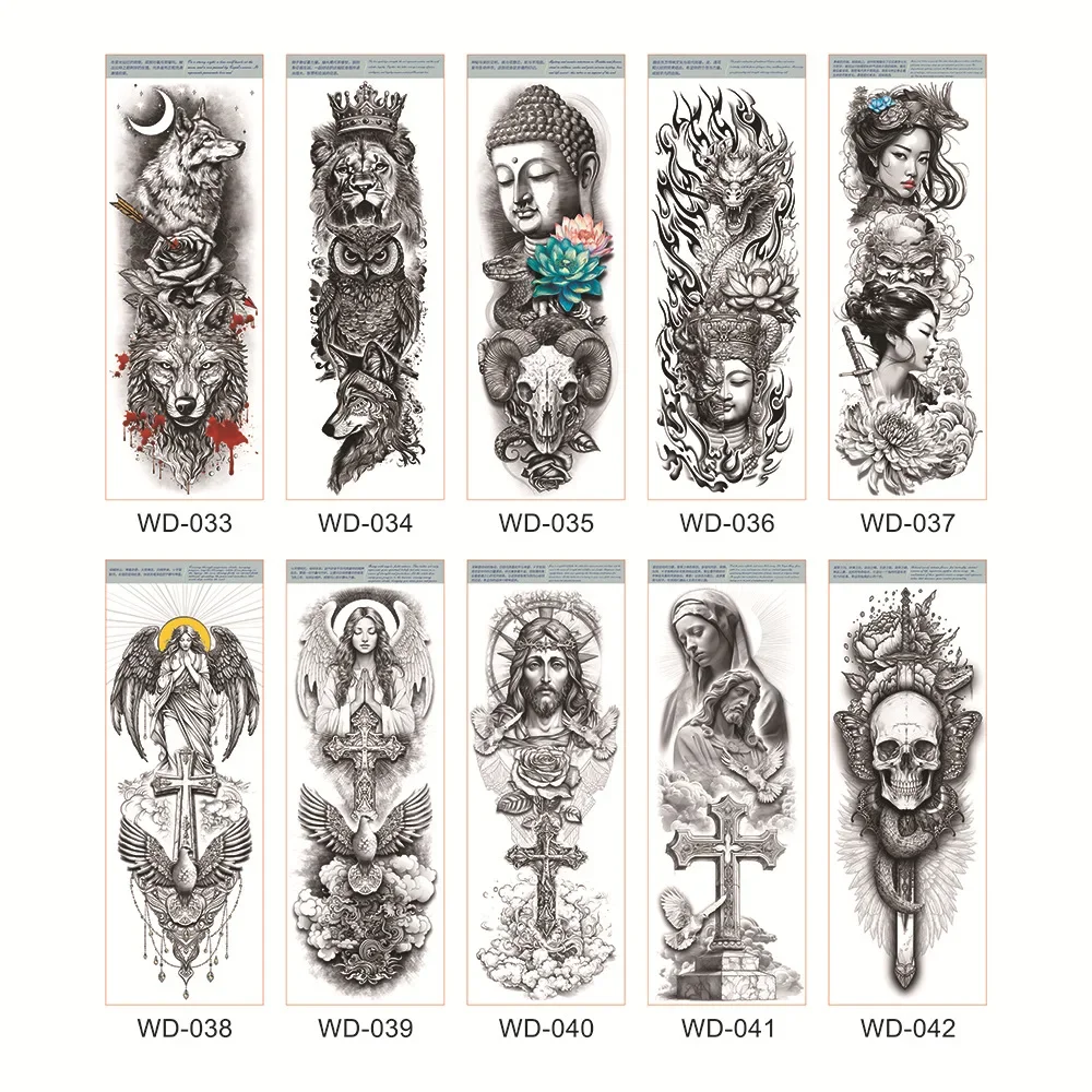 2pcs set Full Sleeve Temporary Tattoos for Men Women Arms Tribal Sailor Angel Fake Tattoos Stickers
