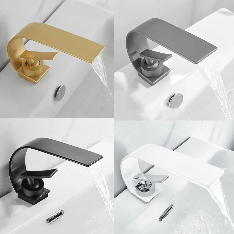 ก๊อกน้ำอ่างล้างหน้าแฟชั่นน้ำตกสีขาวก๊อกน้ำในห้องน้ำร้อนและเย็นเดี่ยว Pengaduk Baskom แตะอ่างล้างหน้าน้ำ Crane 1