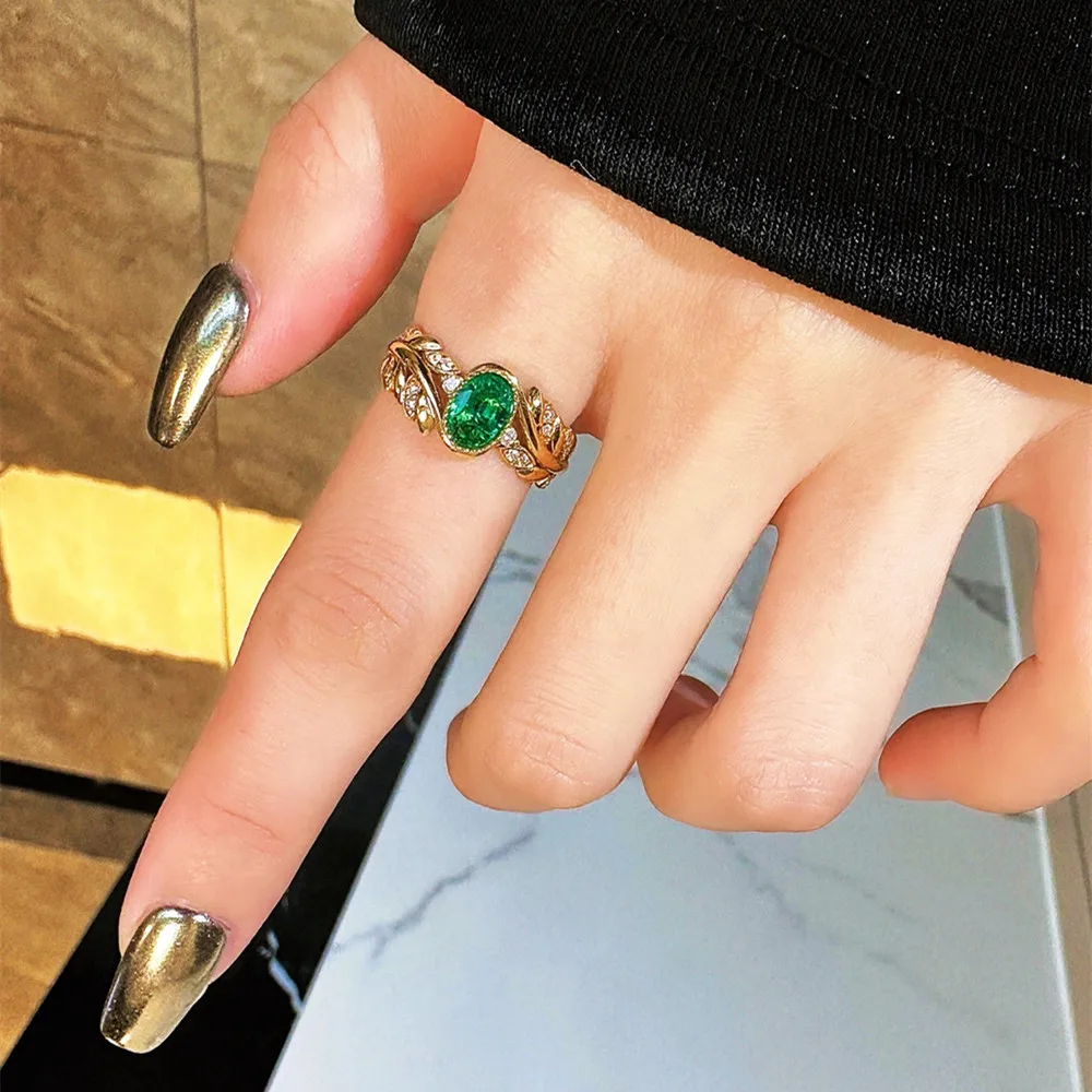 UBESTNICE Classic Real 18K Solid Yellow Gold Jewelry Au750 Wheat Ear Natural Diamonds Vivid Green Emerald Rings for Women Gift 6