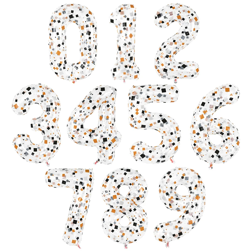 

1pcs 0-9Number Birthday Balloon 40inch Black Orange Small Square Print Birthday Baby Shower Wedding Anniversary Party Decoration