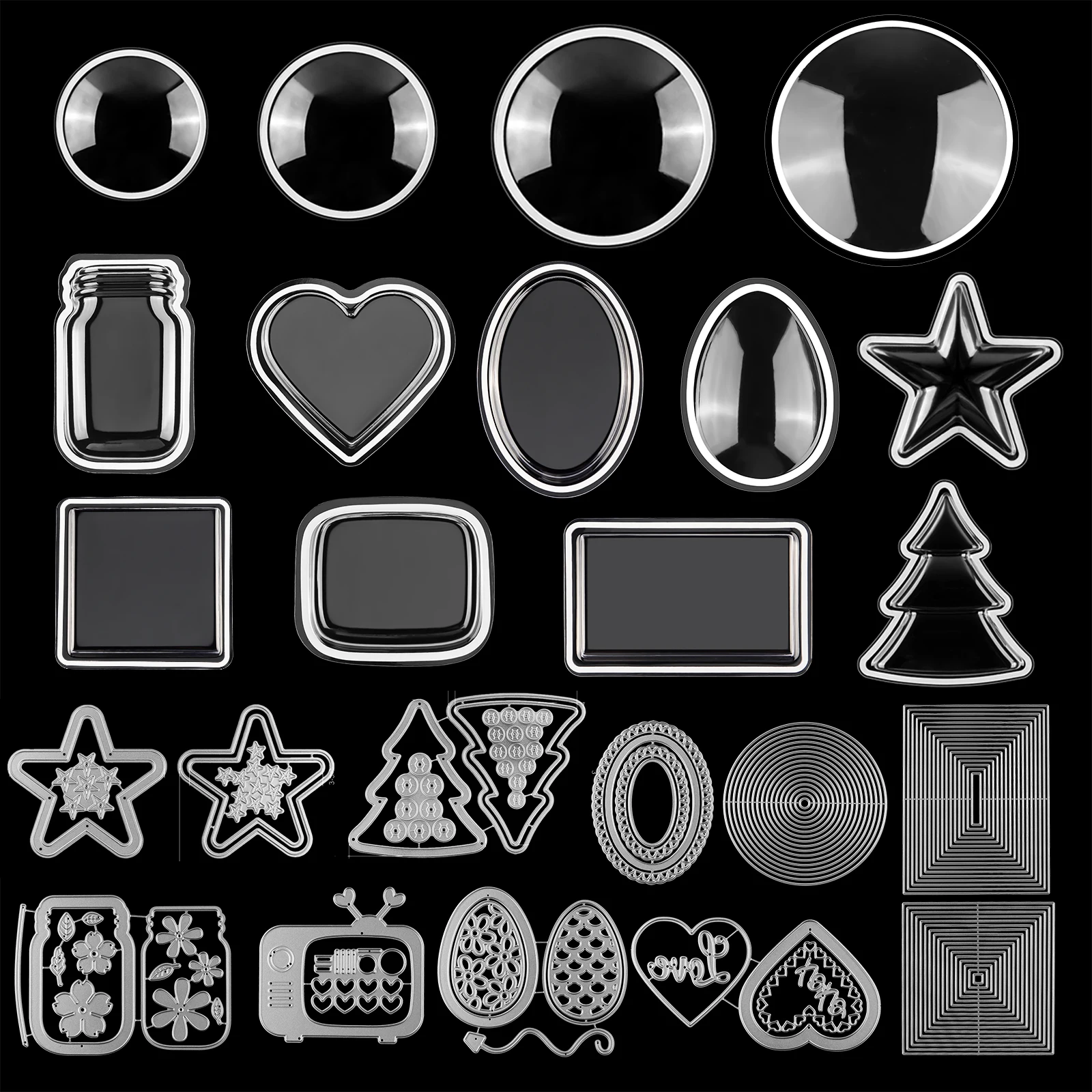 Briartw Set di 40 coperture rotonde a cupola per shaker, in plastica trasparente, con 4 misure, per scrapbooking e artigianato