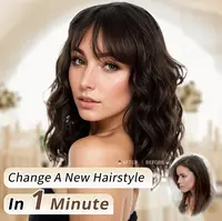 Perruque Synthétique Bouclée et Ondulée avec Frange pour Femme, Cheveux Bruns Naturels 2
