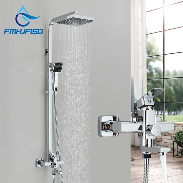 Sistema de ducha expuesto con cabezal de ducha de lluvia de 8 pulgadas,  juego de grifo de ducha de baño de 3 funciones, accesorio de ducha de cobre