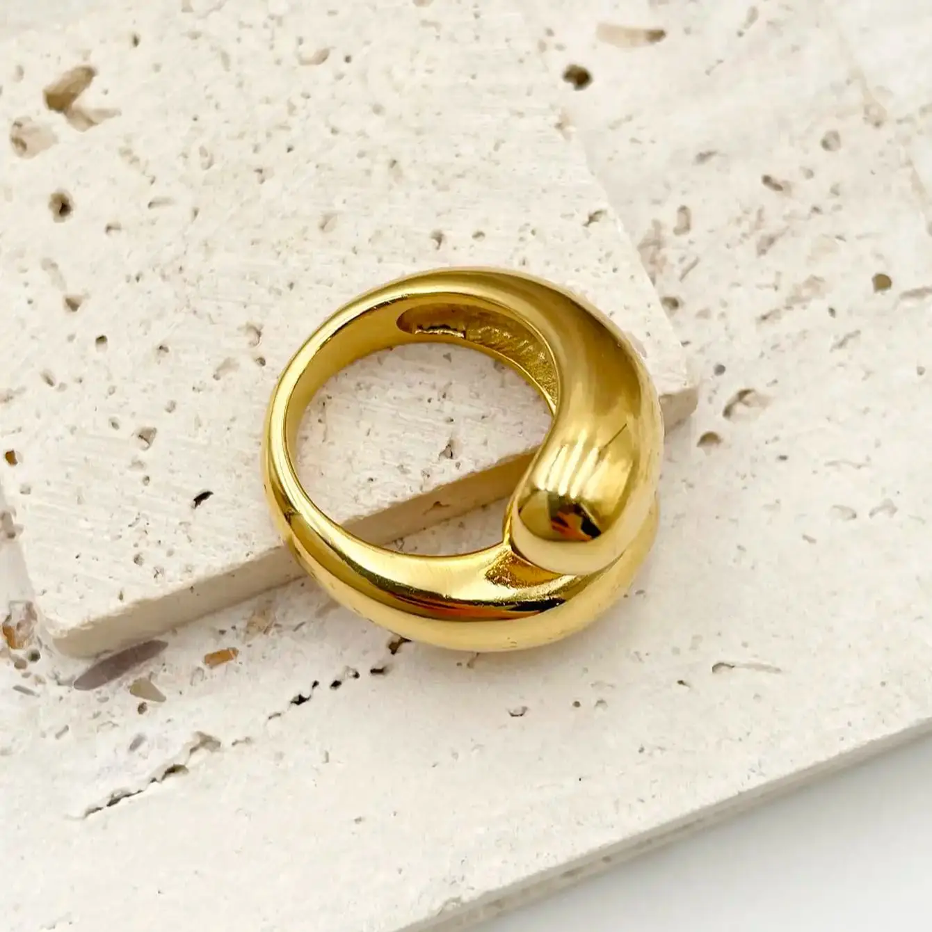 Stylish Water Droplet Shape 18k Gold Plated Stainless Steel Open Adjustable Ring Trendy Custom Women's Fashion Accessory 5