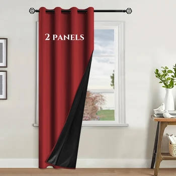 2 Panels Modern Solid 100% Blackout Curtain, Window Curtains for Living Room, Bedroom, Children Room, Grommet Top Curtains