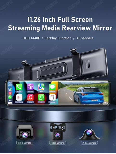 K1 2.5k voiture Dashcam rétroviseur sans fil Carplay & Android Auto 5g Wifi  Dvr Bt Gps Navigation Dash Cam Video Recorder 3 Lens