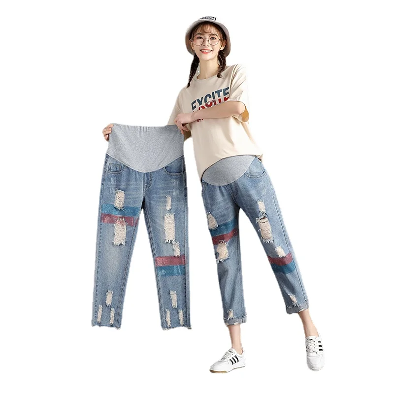 

Graffiti Jeans Maternity Clothing Pants for Pregnant Women Clothes Trousers Pregnancy Denim Long Prop Belly Legging New