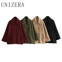 UNIZERA-Short Blended Coat for Women, Casual Polo Neck, Personalized Top, Cloak Sleeve, Winter, New 1