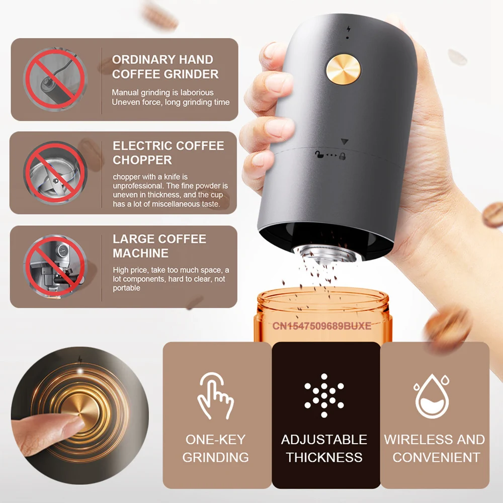 Autostop Coffee Grinder Charged Professional Stronger Adjustable SUS Core Grinding Machine electric grinder coffee grinder Portable Vacation Travel Cafe Grinder