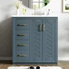 Herringbone Single Sink Bathroom Vanity, 30" Modern Bathroom Vanity Storage Cabinet with 3 Drawers and 2 Doors, Solid Wood Frame 1