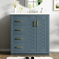 Herringbone Single Sink Bathroom Vanity, 30" Modern Bathroom Vanity Storage Cabinet with 3 Drawers and 2 Doors, Solid Wood Frame 1