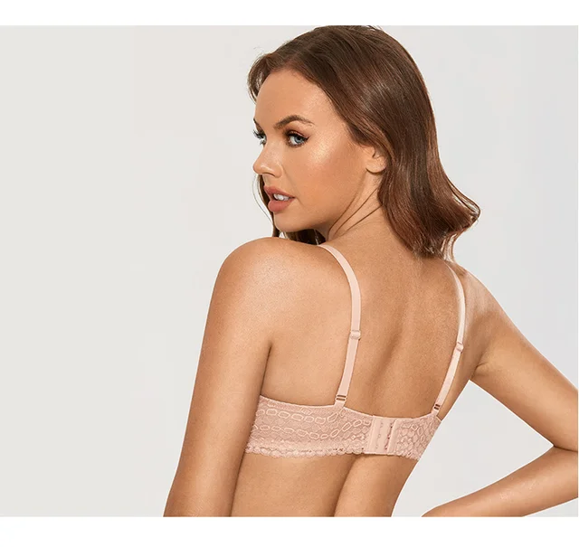 DOBREVA Women's Sexy Lace Bra Underwire Bralettes Low Back Full Coverage  See Through Longline Unlined Bras Apricot Pink 32B at  Women's  Clothing store