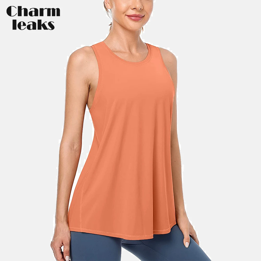 Charmleaks Women Sports Top Gym Yoga Wear Tank Tops Open Back Loose Fit