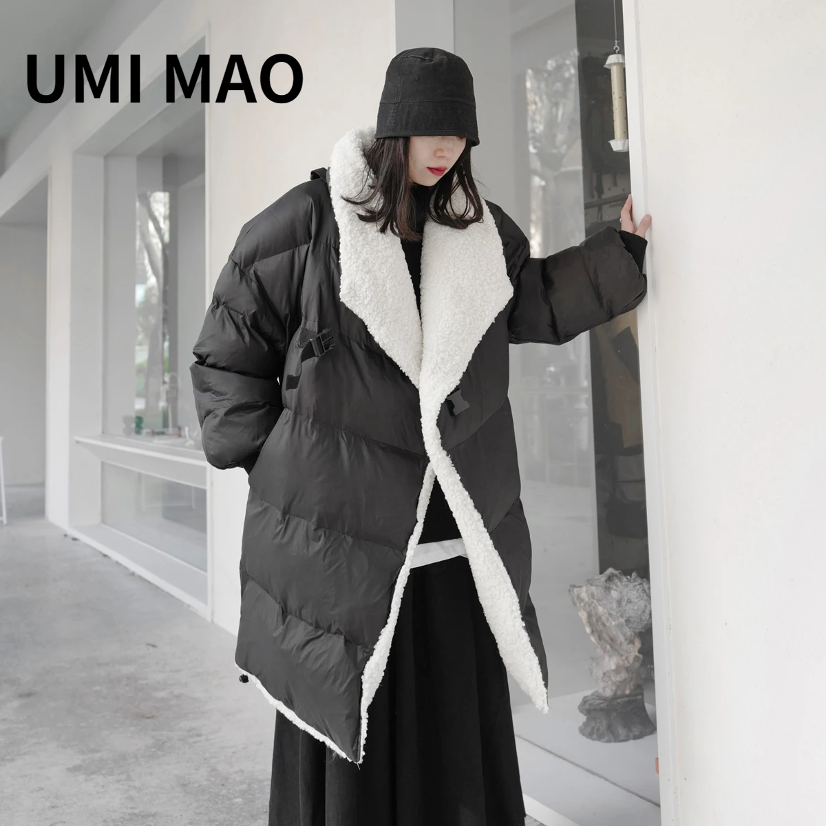 

UMI MAO Winter Medium Long Niche Lamb Wool Loose Women's Black Personality Japanese Yamamoto Dark Cotton Clothes Tide Y2K