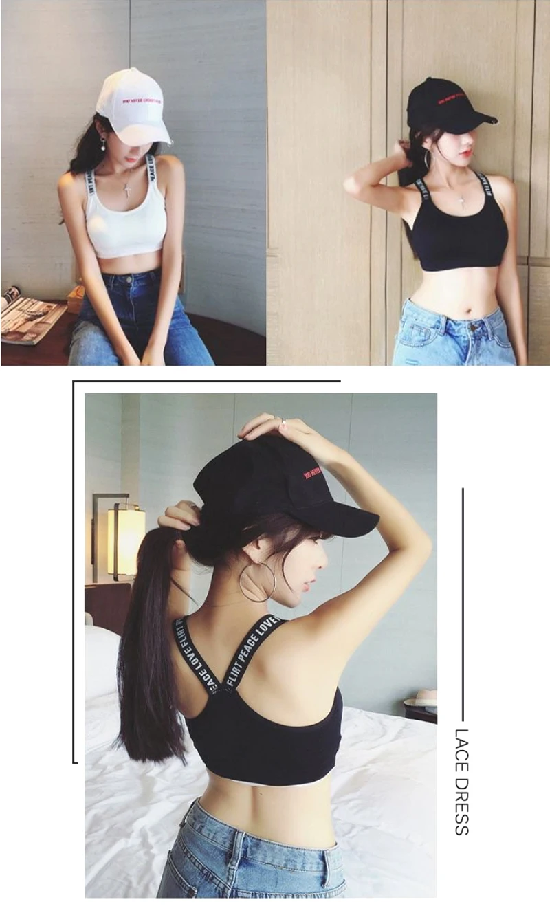 Description Picture 2 of itemLetter strap back underwear women without underwire integrated with chest cushion back heart strap women wrap chest fitness yoga
