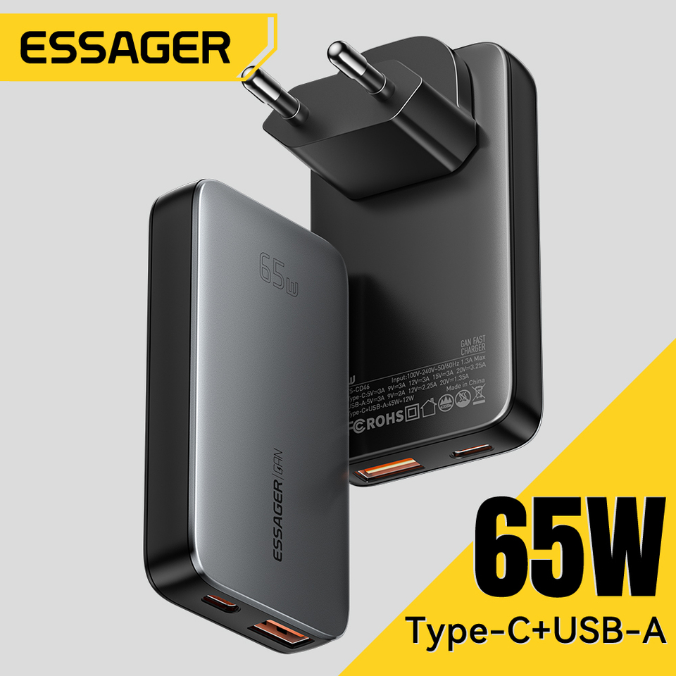 Essager Ultra Thin 65W GaN Travel Charger Quick Charge 4.0 PD3.0 PPS Portable Type C Charger For iPhone Samsung Macbook Laptop