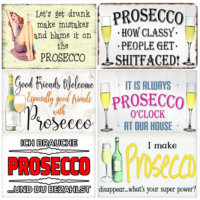 Prosecco O'Clock Vintage Poster Prosecco Cocktails Metal Tin Signs Pub Bar Decoration Prosecco Princess Wall Art Decor N355 sexy metal poster black white fashion beautiful woman iron painting metal signs tin signs man cave bar pub decoration tin plate