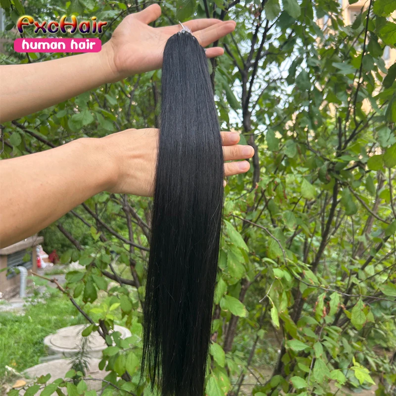H6 Feathe Human Hair Extensions natural Straight Remy Micro Ring Hair Extensions Natural Black Loop 16-30inch Fusion Human