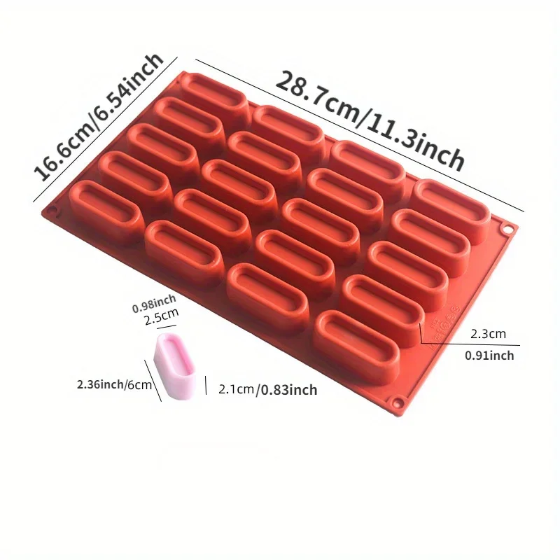 20 Cups Long Strap Silicone Mousse Cake Candy Mould French Dessert 3D Concave Eclair Shape Pastry, Chocolate Ice Cream Soap Mold