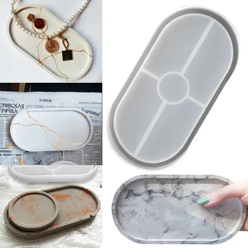 Oval Tray Cement Silicone Molds DIY Flower Pot Concrete Plaster Mould Ashtray Coaster Crystal Mould Gypsum Mold Home Decor Craft