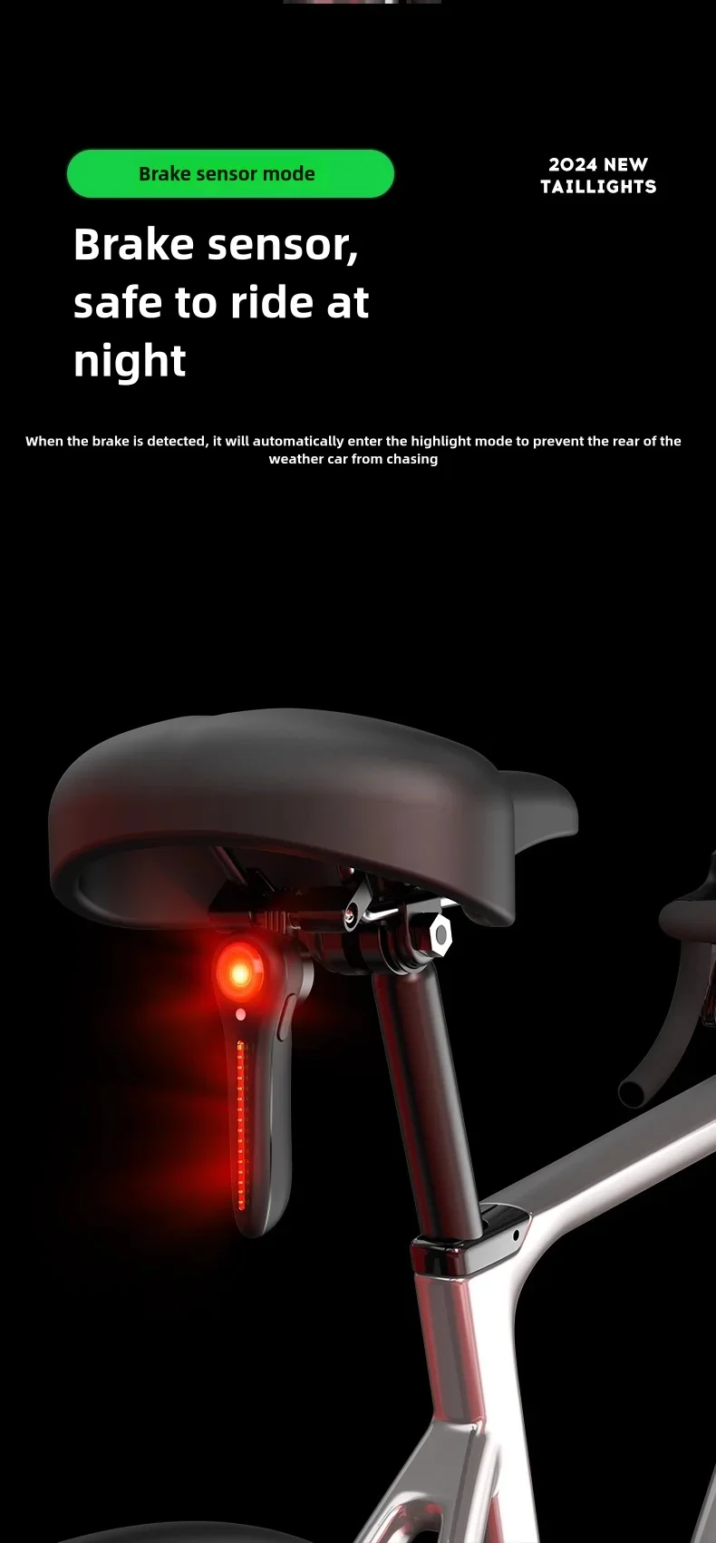 Description Picture 3 of itemBicycle Light IP65 Waterproof Bike SmartTaillight LED USB Rechargable Safety Back Light Riding Warning Saddle Bike Rear Light