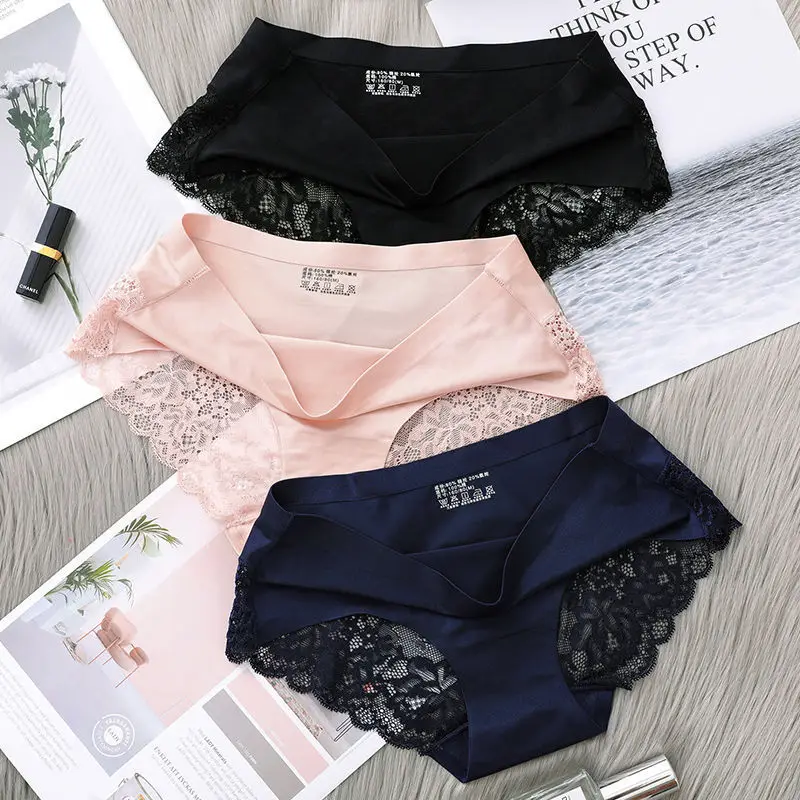 3PCS/Set Women Panties Ice Silk Middle Waist Underpants Ladies