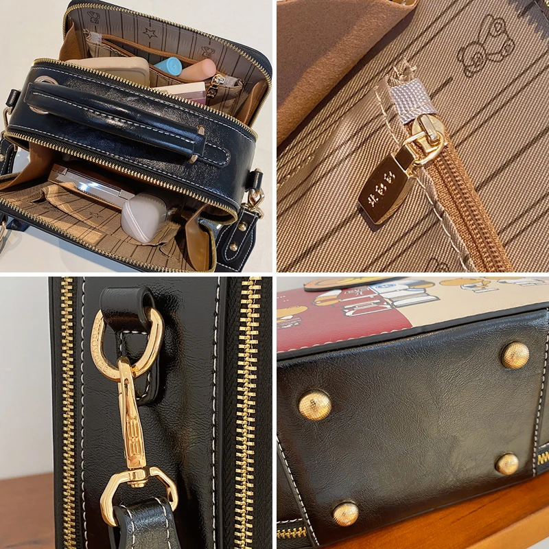 BeiBaoBao Brand Original Crossbody Bags For Women HI-Q Cute Bear Handbag For Girl PU Leather Square Female Messenger Bag Purse