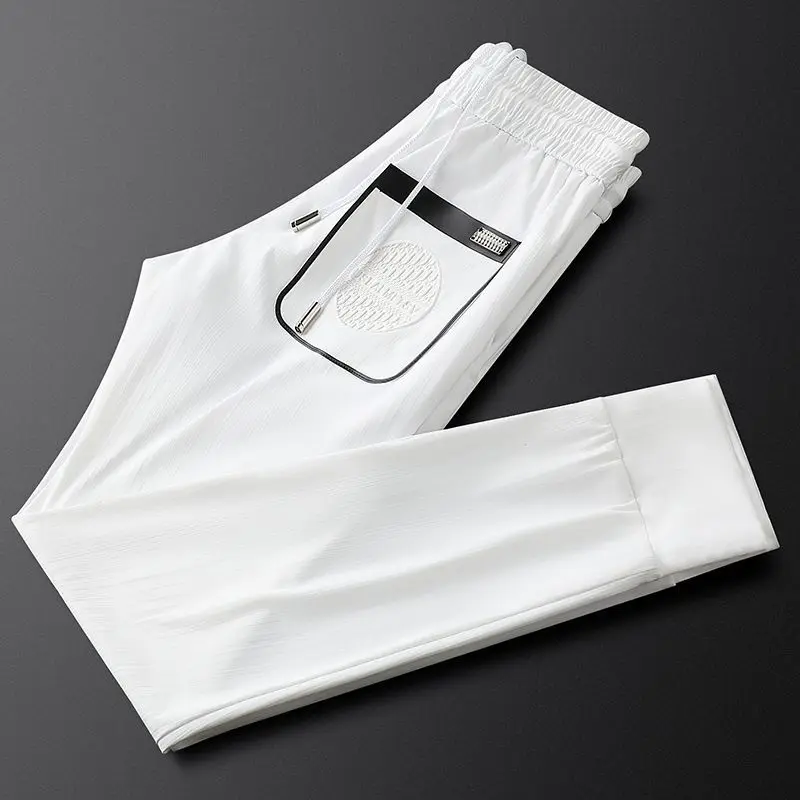 New Ice Silk Pants for Men's Casual Pants Breathable and Quick Drying Trend Versatile Sports Ties