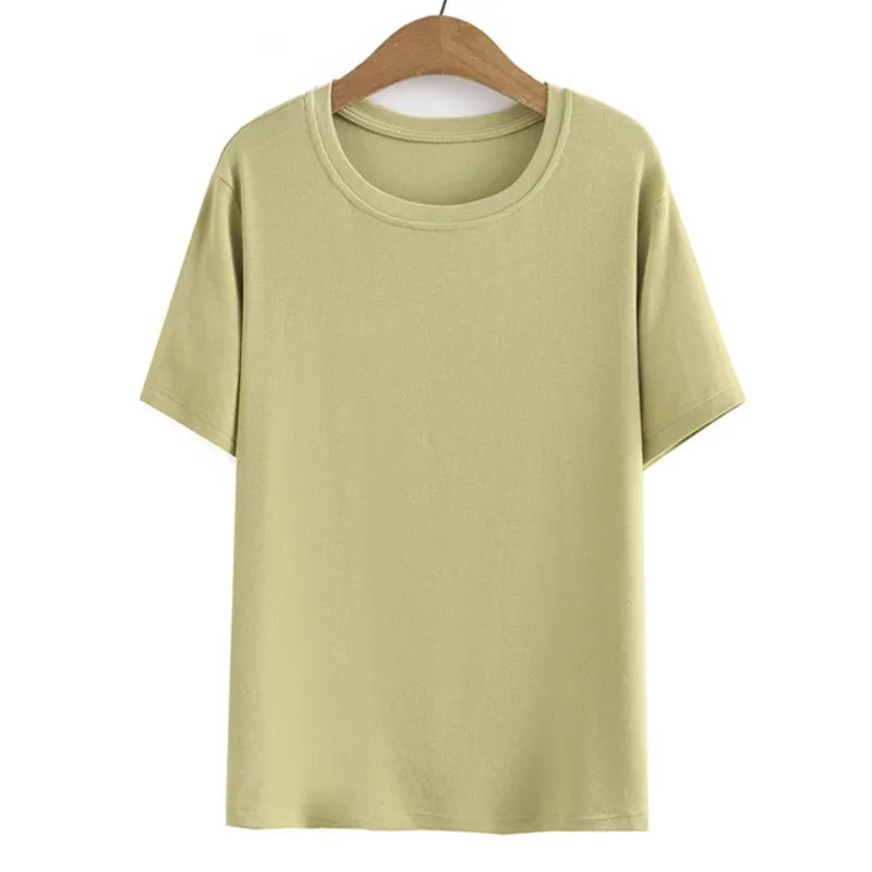 

Plus Size Women Basics T-Shirt 2023 Summer Short Sleeve Cotton Tops Loose Four Color Tees Oversized Curve Clothes L7-2333