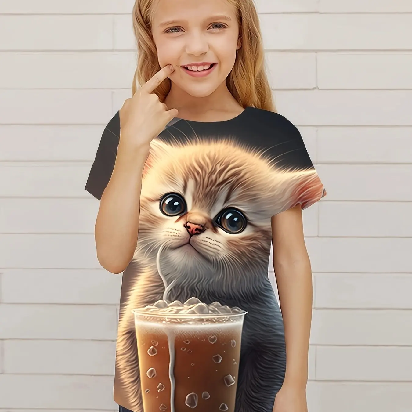 T-Shirt for Girls Cute Kitten Girls Clothes Kids T-Shirt Summer Short Sleeve Children Outdoor Sports Tops T-Shirt for Girls 3