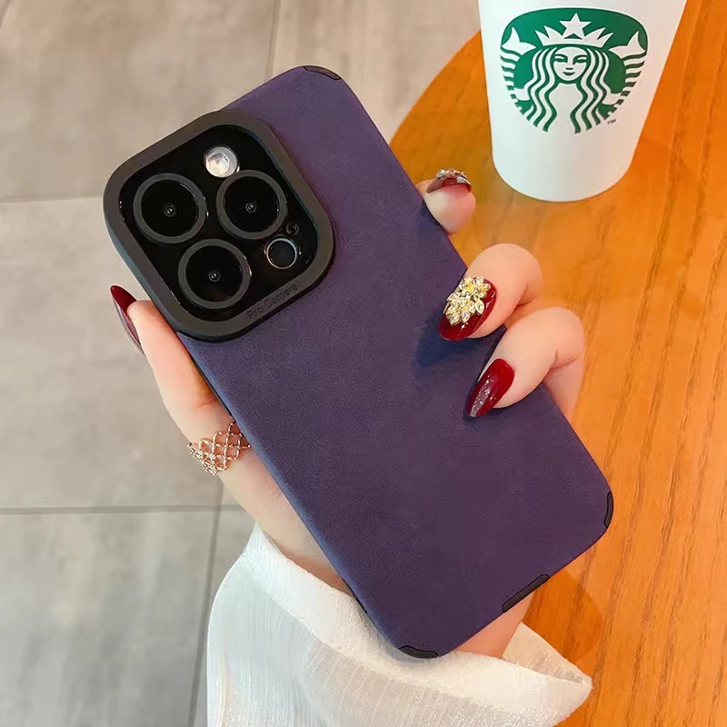 Luxury Shockproof Matte Leather Phone Case with Full Lens Protection