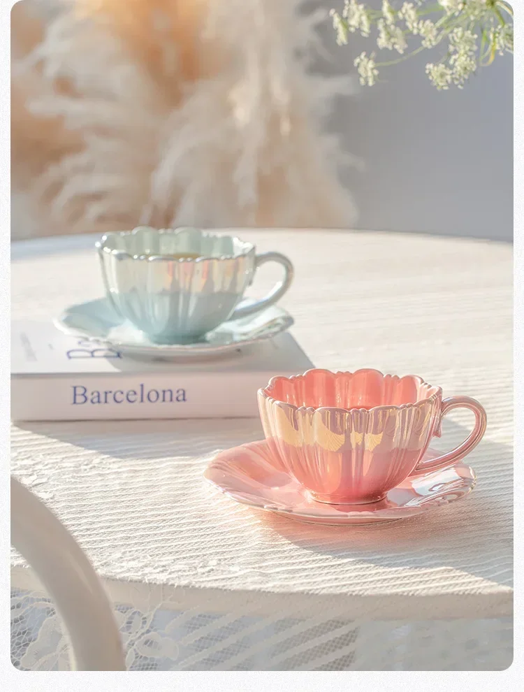 Description Picture 6 of itemCreative And Simple Pearl Petal Coffee Mug With Saucer Ceramic Gift Tea Set Luxury European Chic Cup Gift Beautiful Tea Mugs Bar