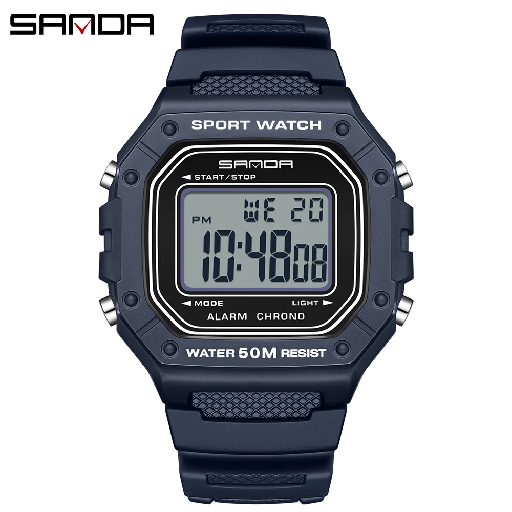 SANDA Fashion Men's Rectangular Waterproof LED Sports Watch
