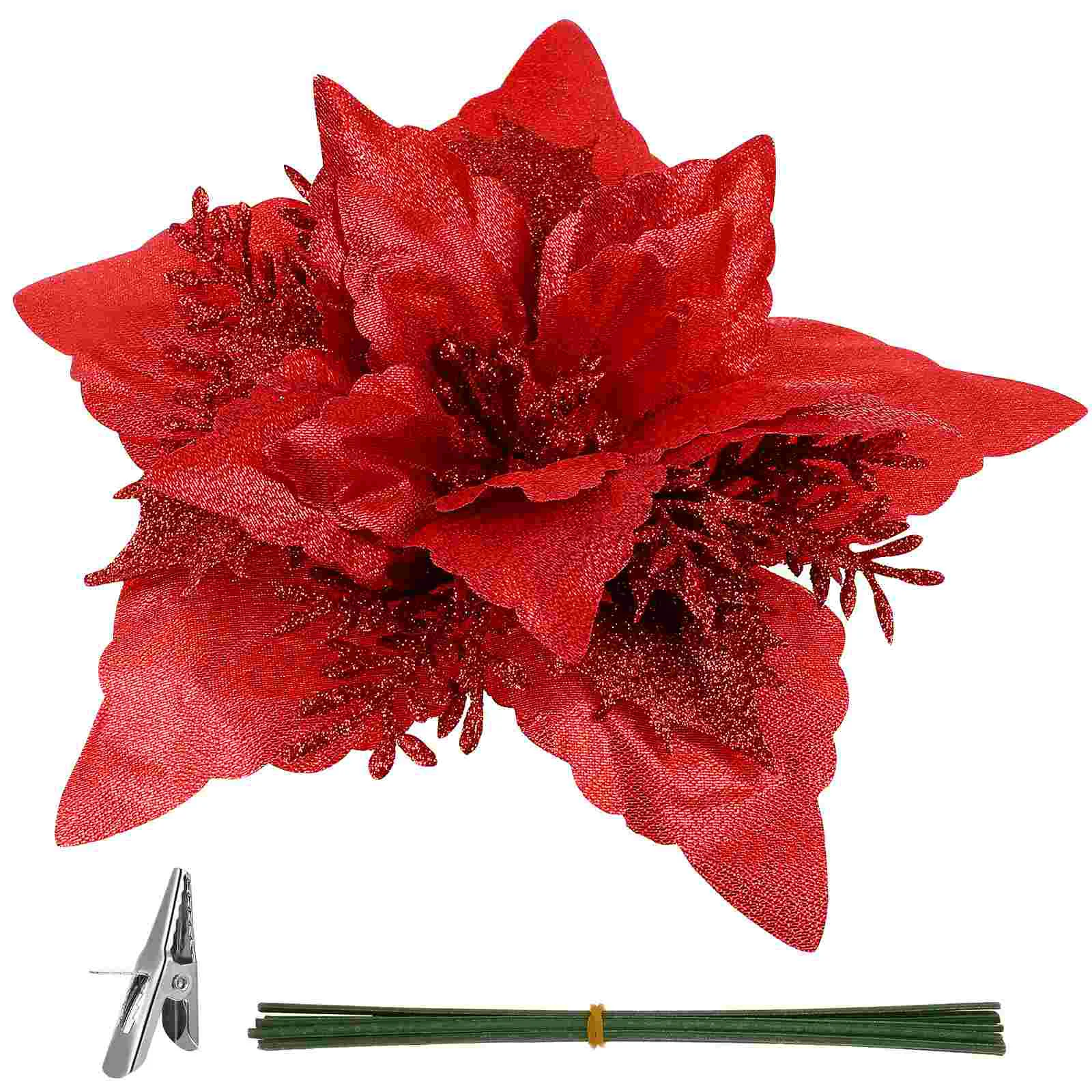 

Poinsettia Flowers Christmas Glitter Artificial Christmas Flowers Clips Stems Christmas Tree Ornaments Diy Xmas Tree