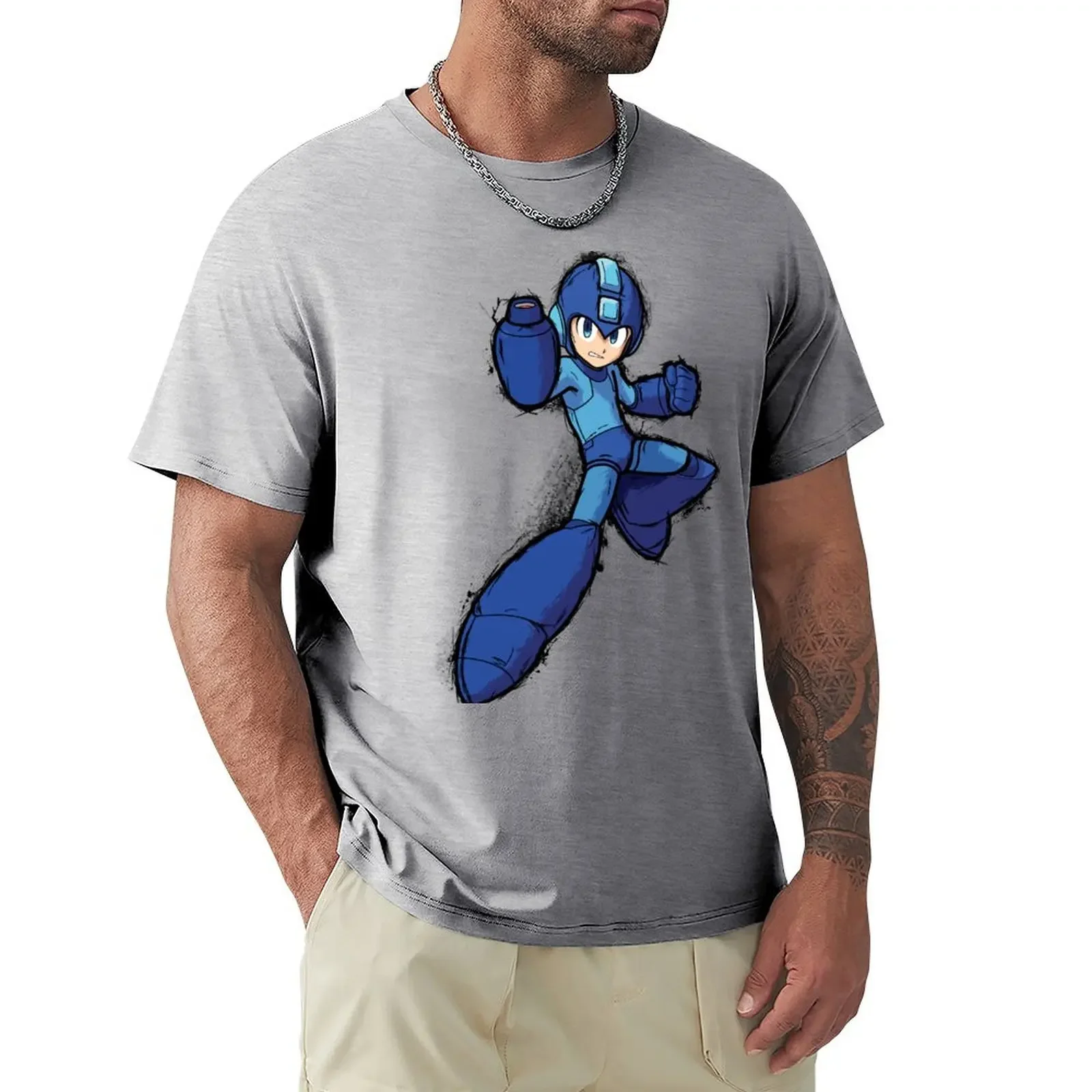 Megaman Vintage Inchiostrato T-Shirt Blacks Customs Mens Graphic T-Shirt
