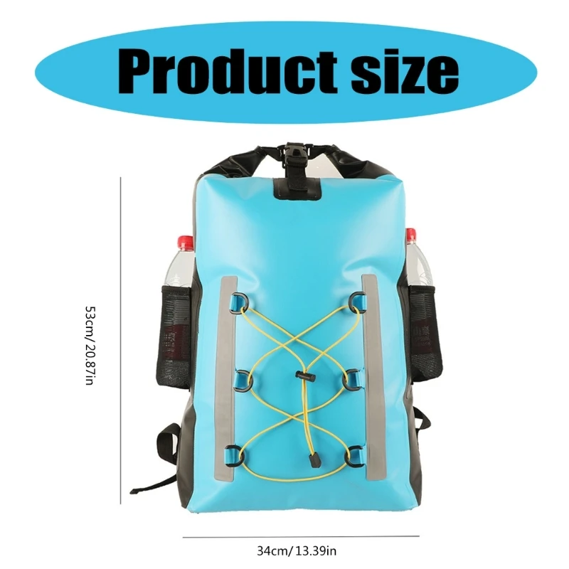 Lightweight Dry Bag with Mesh Pocket, Water Proof Backpack, 30L, Adjustable Strap