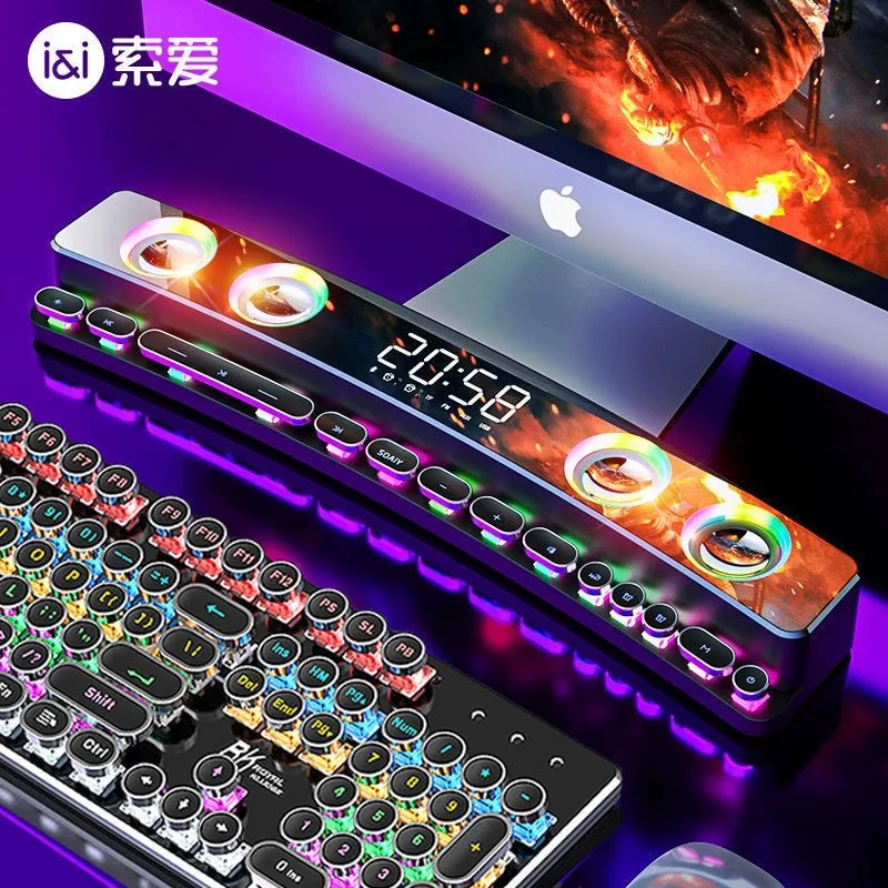 Bluetooth Speaker SOAIY SH39 Multimedia Bluetooth Boombox Home Desktop Gaming Pc 4D Surround Stereo RGB Light Mechanical Keys