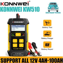 KONNWEI 완전 자동 자동차 배터리 테스터 펄스 수리 도구, 습식 건조 AGM 젤 납산 OBD OBD2, 5A 충전기, KW510, 12V
