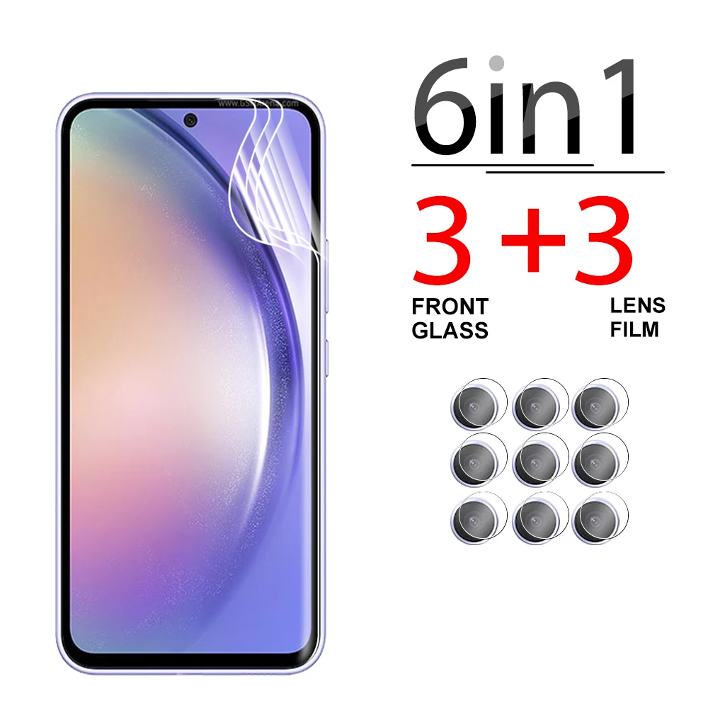 

6 в 1 пленка для объектива камеры Samsung Galaxy A55 5G устойчивая к царапинам прозрачная Гидрогелевая пленка samsun A35 A25 мягкая пленка Sansung A15 4G