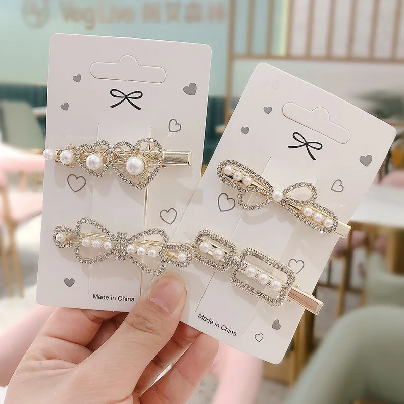 

Pearl Rhinestone Bow Duckbill Clip Korean Temperament Hairpin Bangs Clip Women's Broken Hair Side Clips Headdress